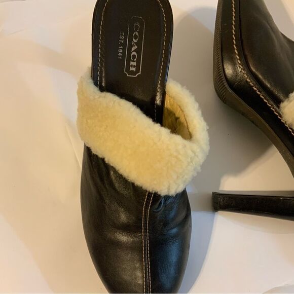 Coach "Kacie" Brown Leather With Faux Fur High Heel Mule Slip On Clog Sz 9.5B - Picture 10 of 13
